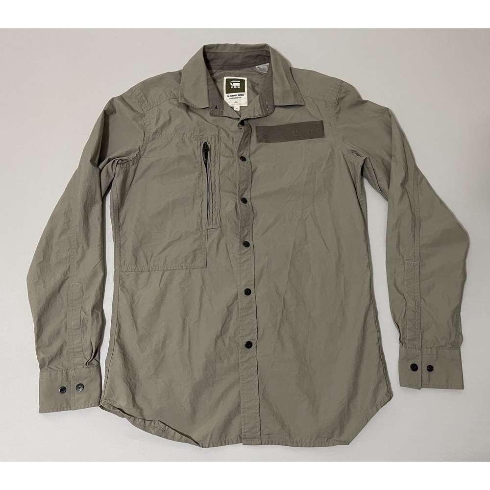 G-Star‎ RAW Powell 3D Men Shirt M Beige Snap Button Utility Tactical